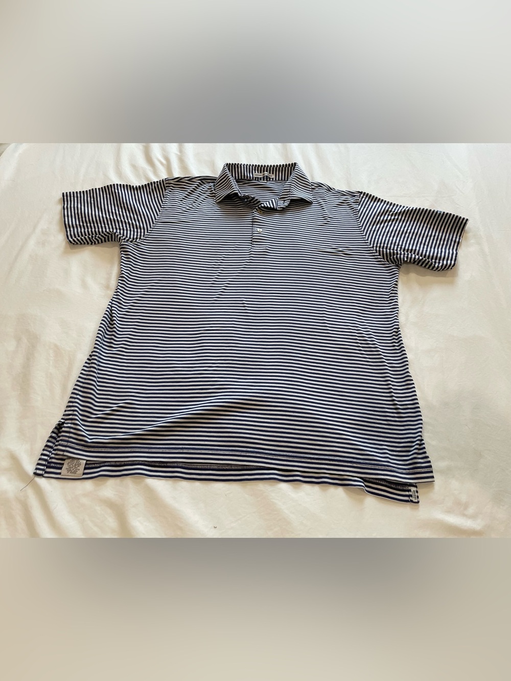 Peter Millar Navy and White Striped Button Down Polo